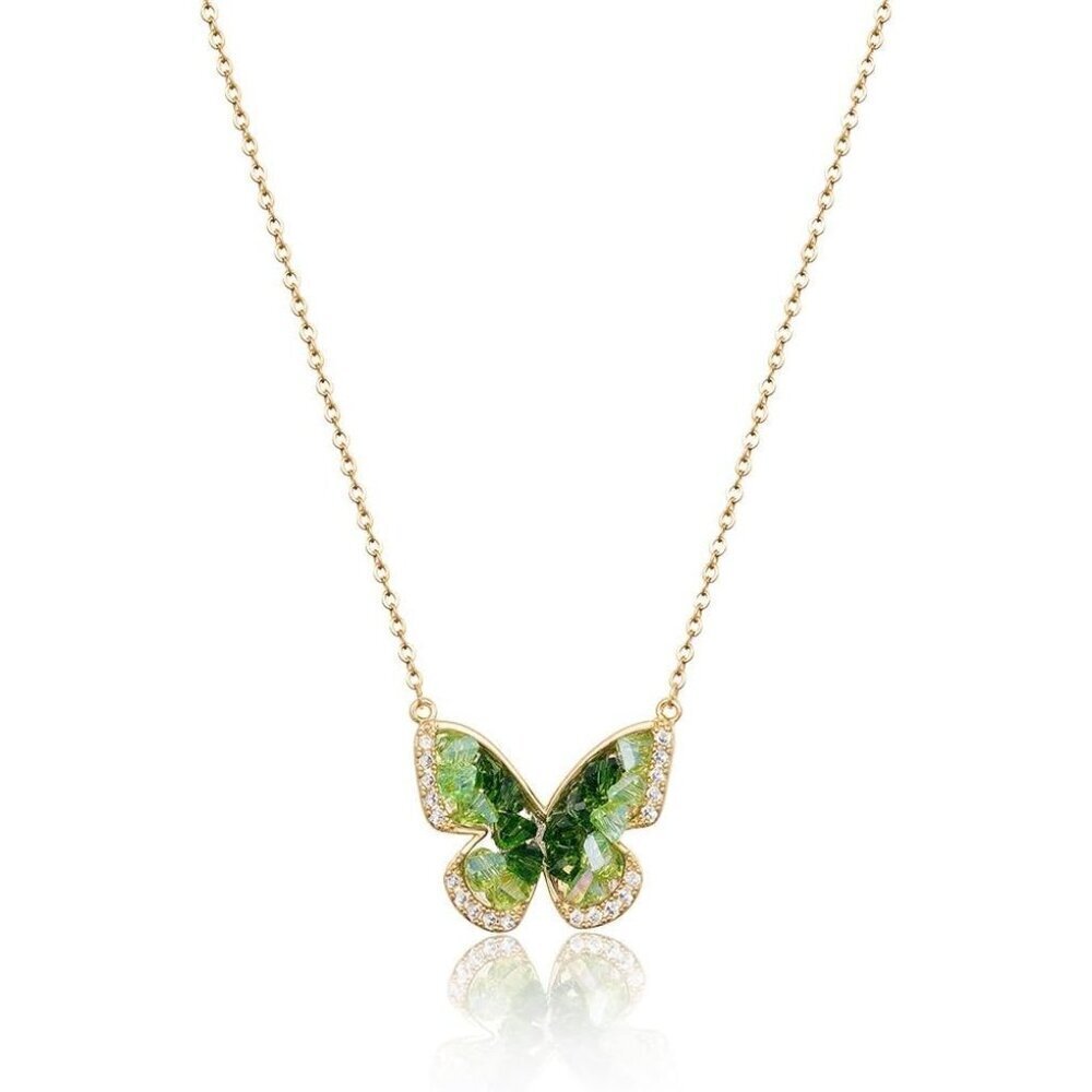 🆕Women Green Stunning Butterfly Pendant Plated Brass Elegant Crystals Necklace - Picture 1 of 9